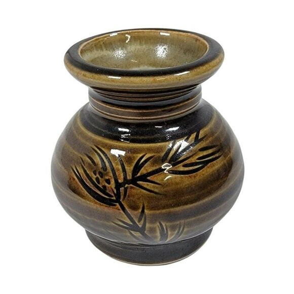 Louis Mideke Other - Vintage 3.5 Louis Mideke Brown Studio Pottery Bud Vase Leaf Tree High Gloss MCM